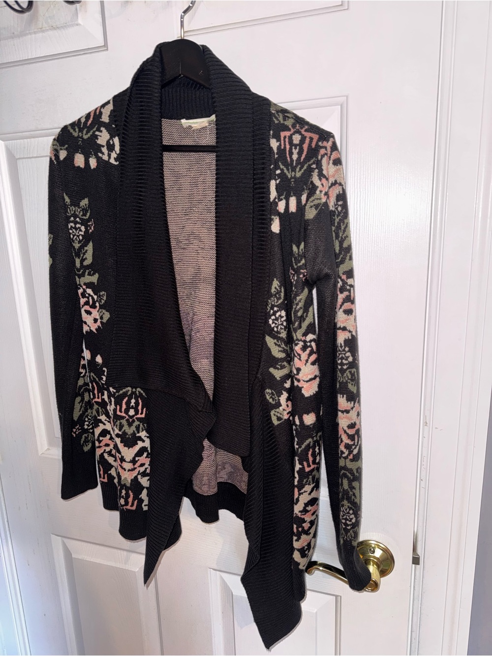 Staring at Stars Black Open-Front Cardigan with Floral Motif, Size XS